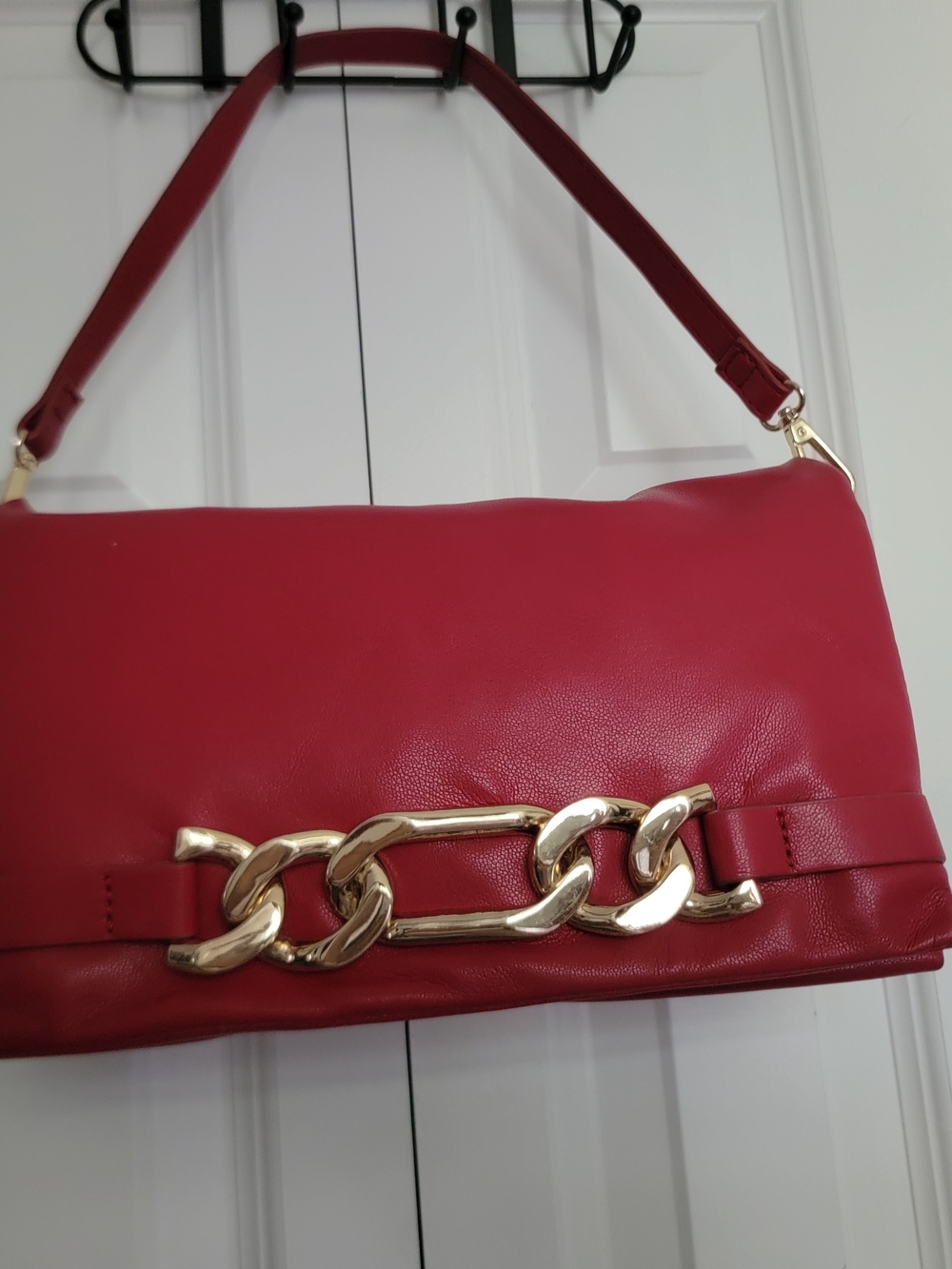 INC International Concepts Red Shoulder Bag with Gold Chain